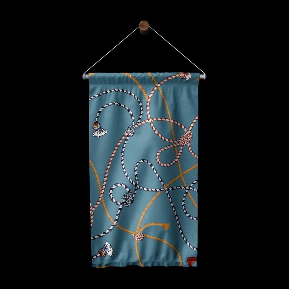 Halat ve Düğüm Desenli Marin Temalı Duvar Flaması 4657