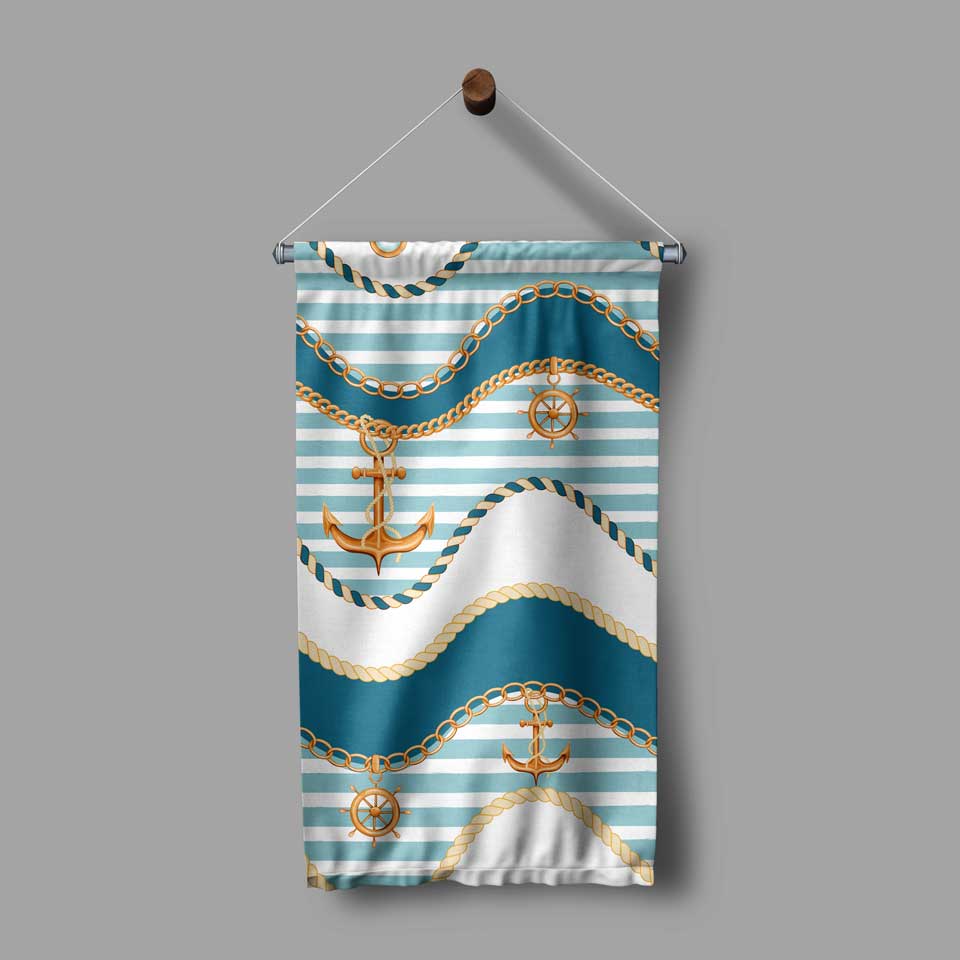 Çapa, Zincir ve Halat Desenli Marin Duvar Flaması 4658