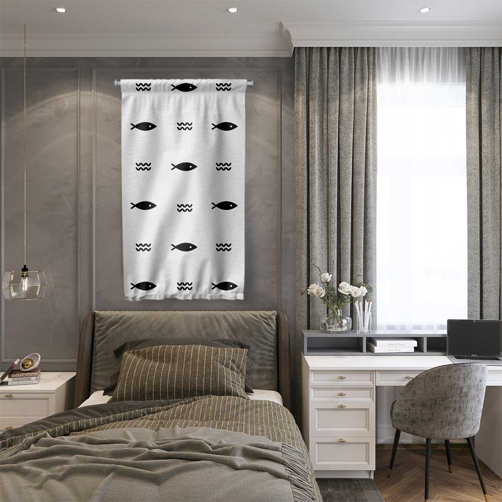 Minimal Balık Desenli Marin Duvar Flaması 4664