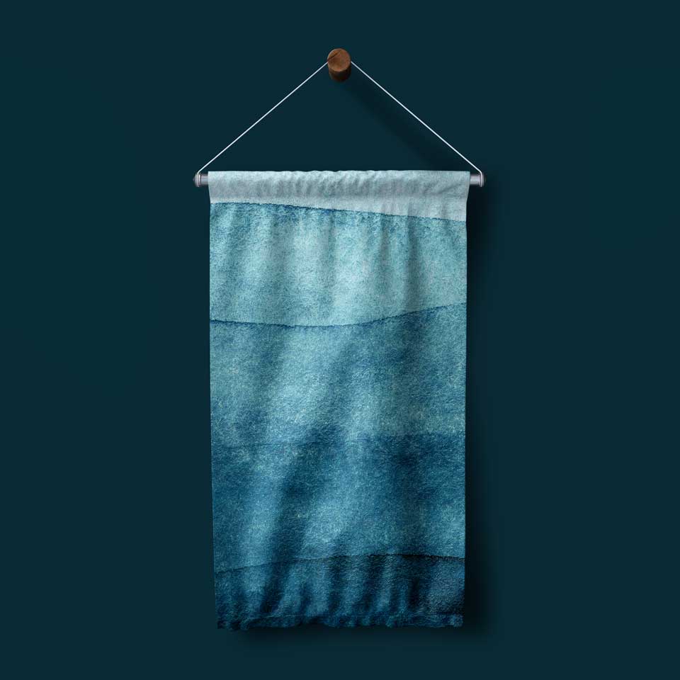 Katmanlı Mavi Su Dokulu Duvar Flaması 4671