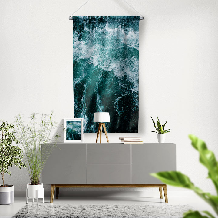 Köpüklü Deniz Dalgası Görünümlü Duvar Flaması 4672