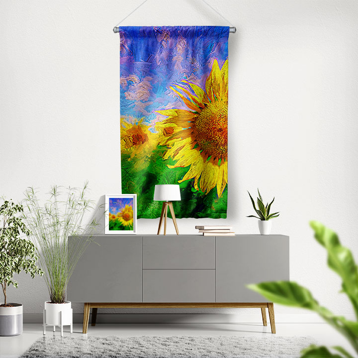 Sanatsal Ayçiçeği Desenli Duvar Flaması 4762