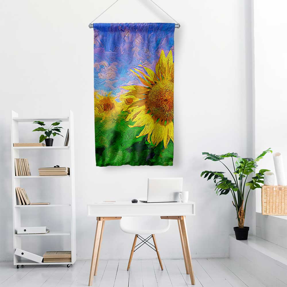 Sanatsal Ayçiçeği Desenli Duvar Flaması 4762