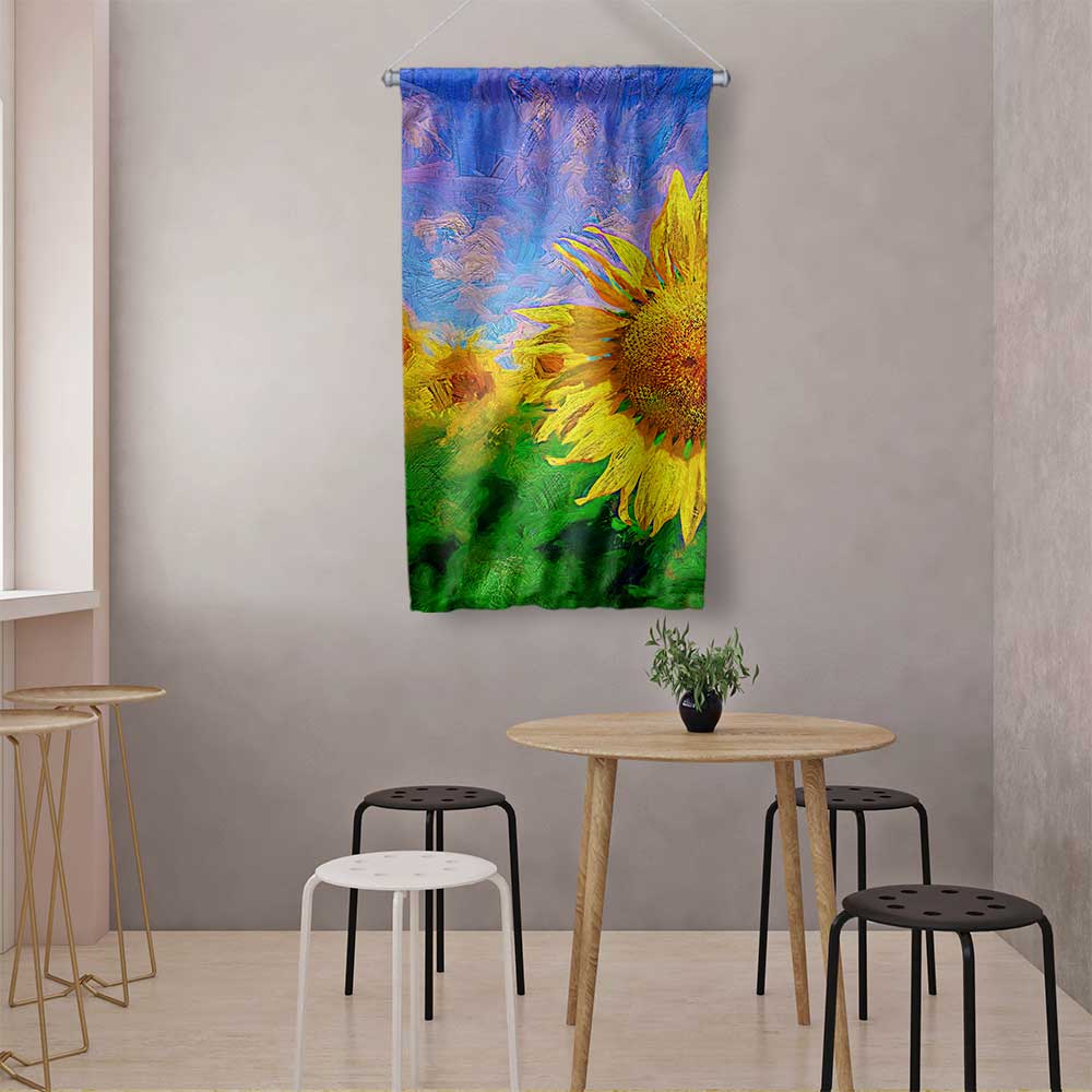 Sanatsal Ayçiçeği Desenli Duvar Flaması 4762