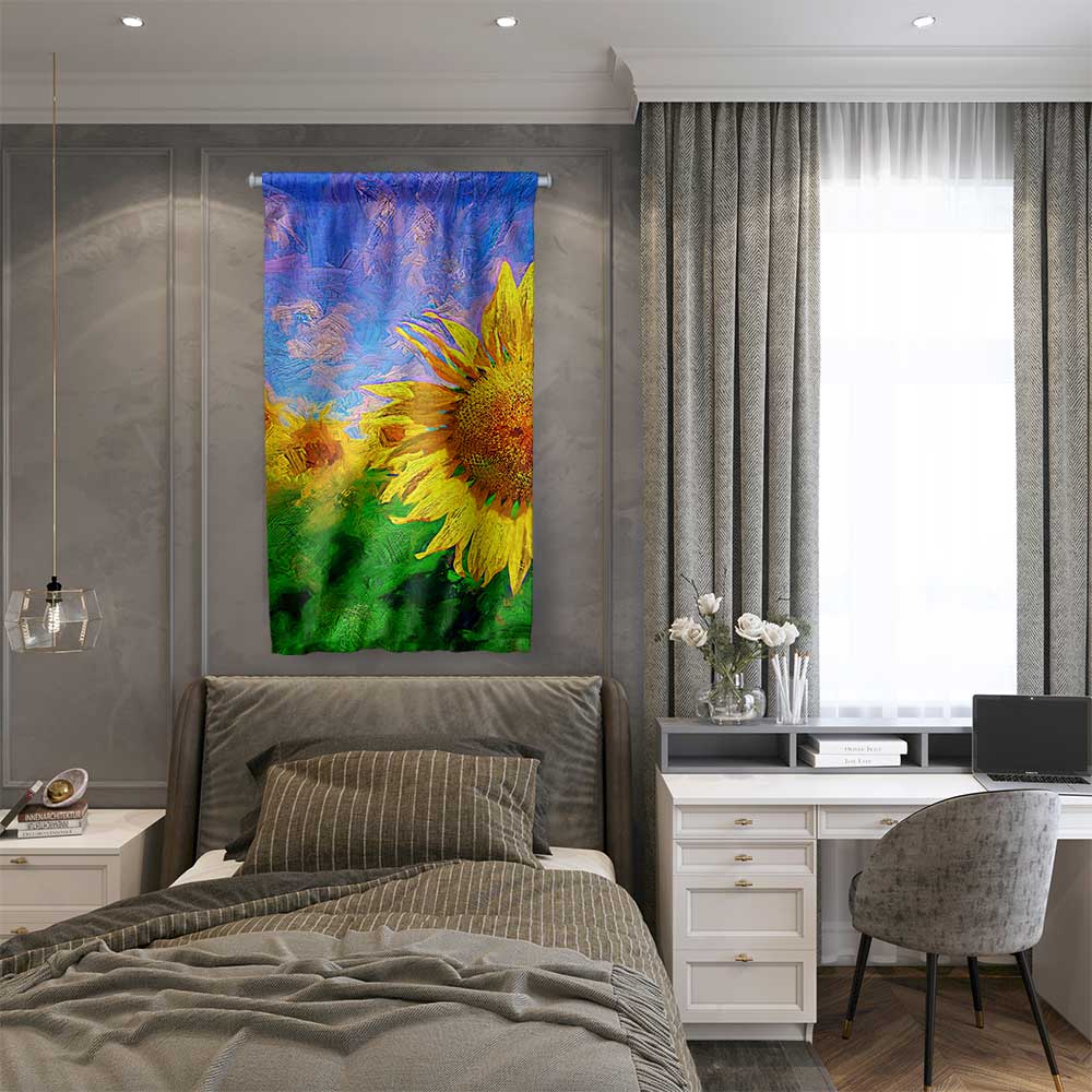 Sanatsal Ayçiçeği Desenli Duvar Flaması 4762