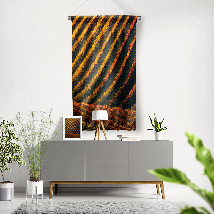 Sonbahar Tarla Desenli Kırsal Duvar Flaması 4765