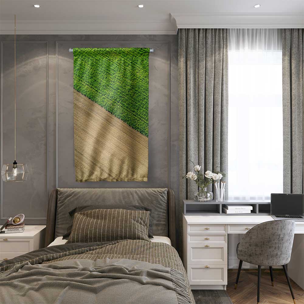 Yeşil ve Toprak Tonlu Tarla Desenli Duvar Flaması 4768