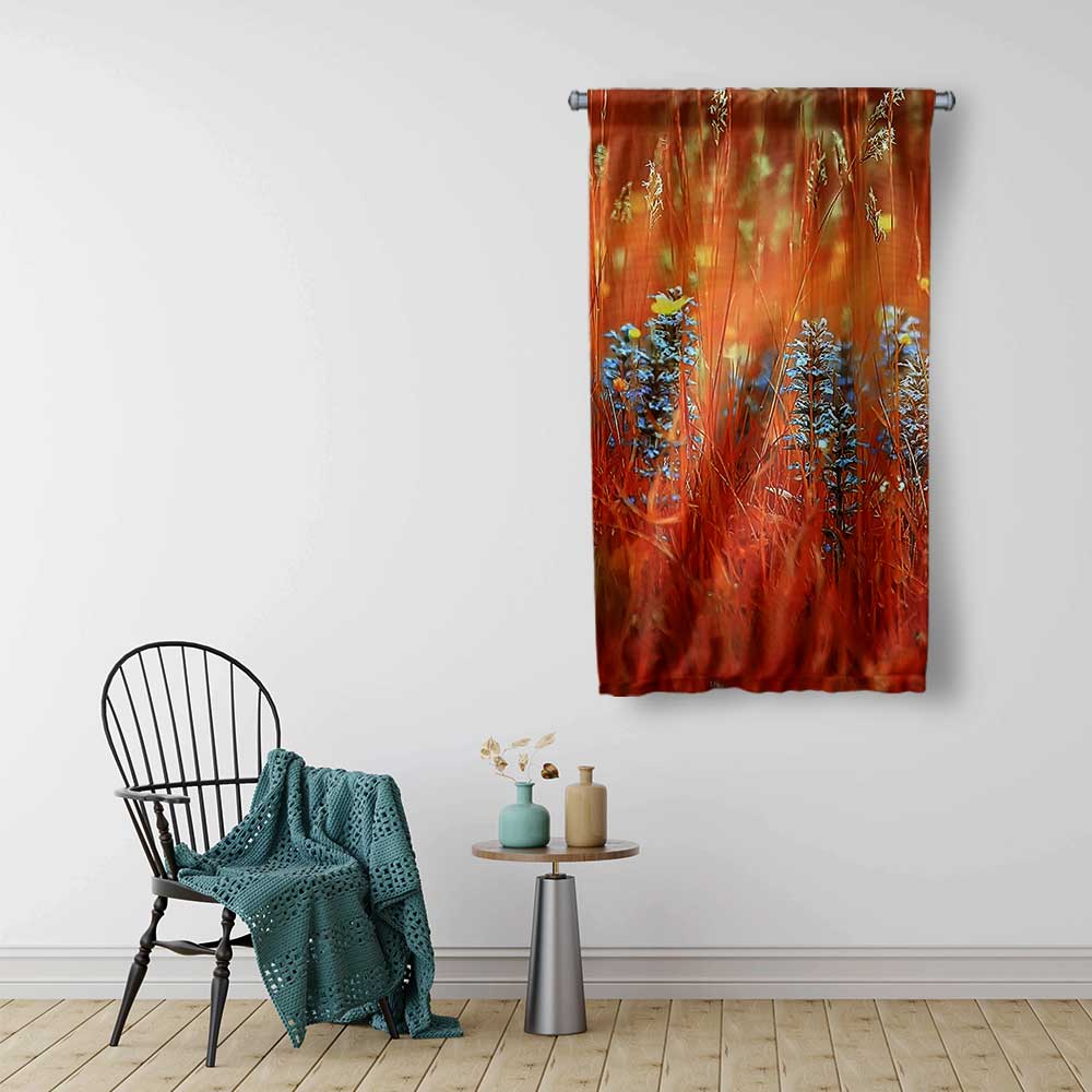 Turuncu Kır Çiçekleri ve Lavanta Detaylı Duvar Flaması 4772