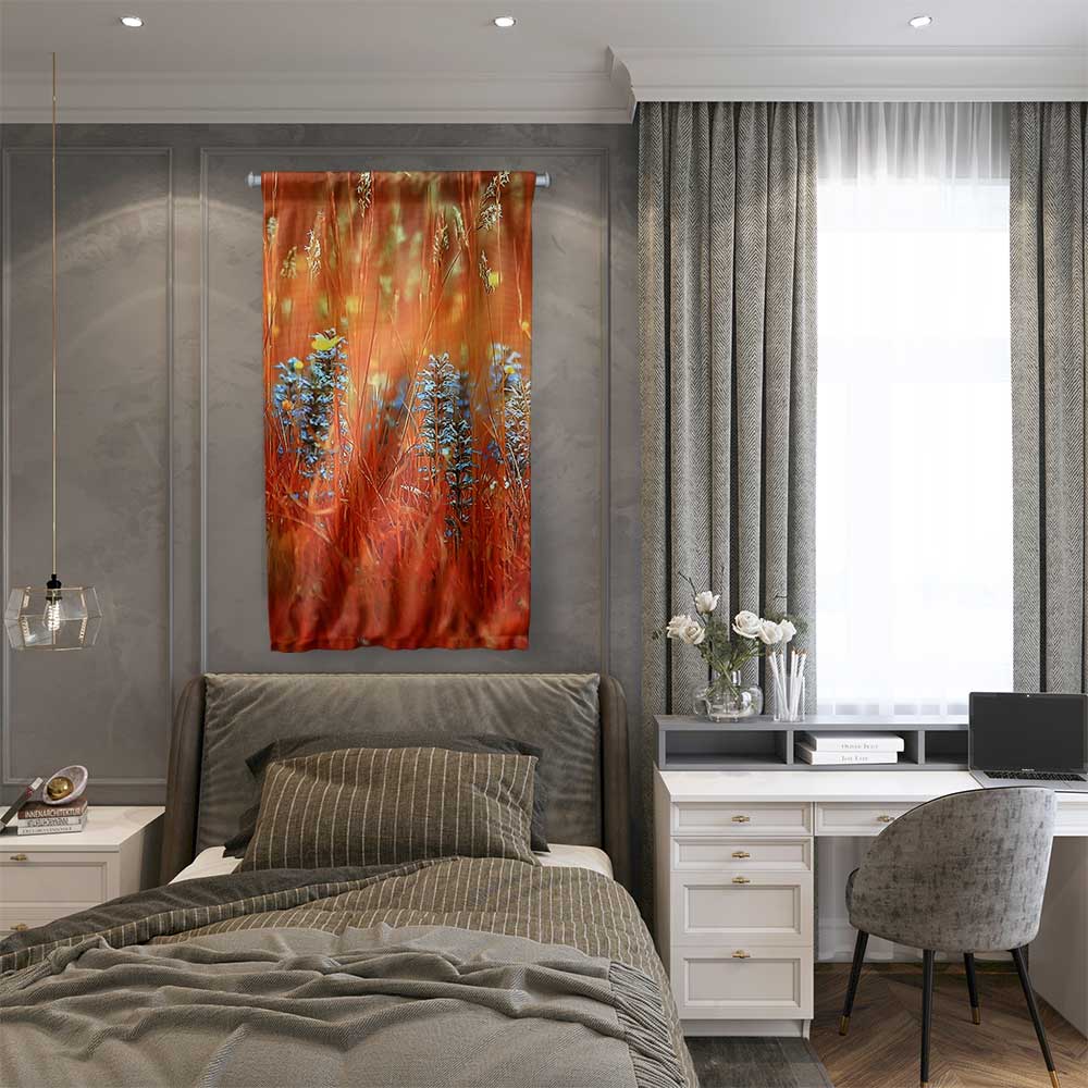 Turuncu Kır Çiçekleri ve Lavanta Detaylı Duvar Flaması 4772