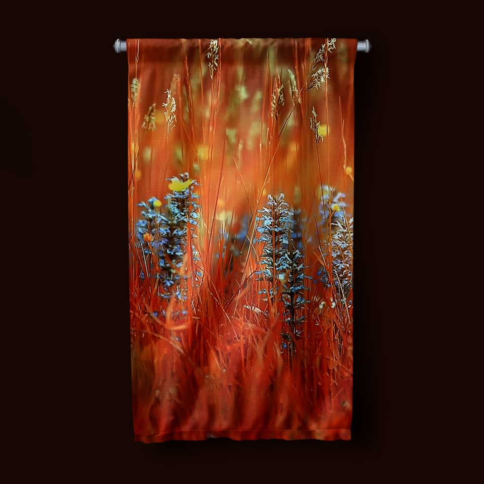 Turuncu Kır Çiçekleri ve Lavanta Detaylı Duvar Flaması 4772