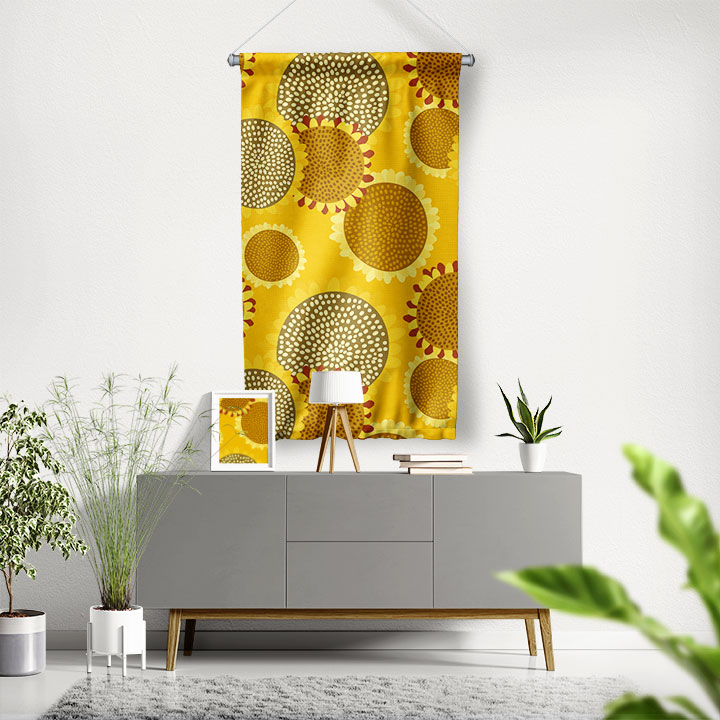 Sarı Ayçiçeği Desenli Modern Duvar Flaması 4773