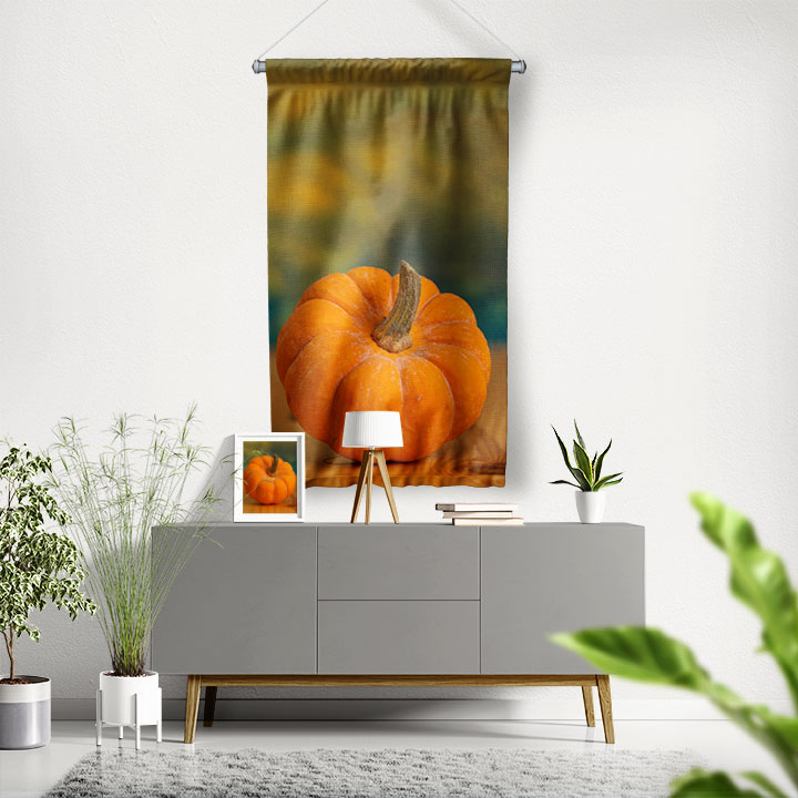 Turuncu Balkabağı Fotoğraflı Duvar Flaması 4774