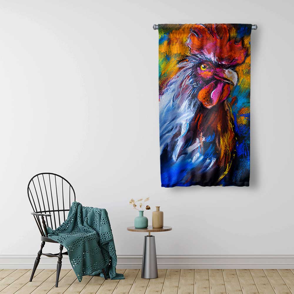 Renkli Horoz Portre Sanat Duvar Flaması 4776