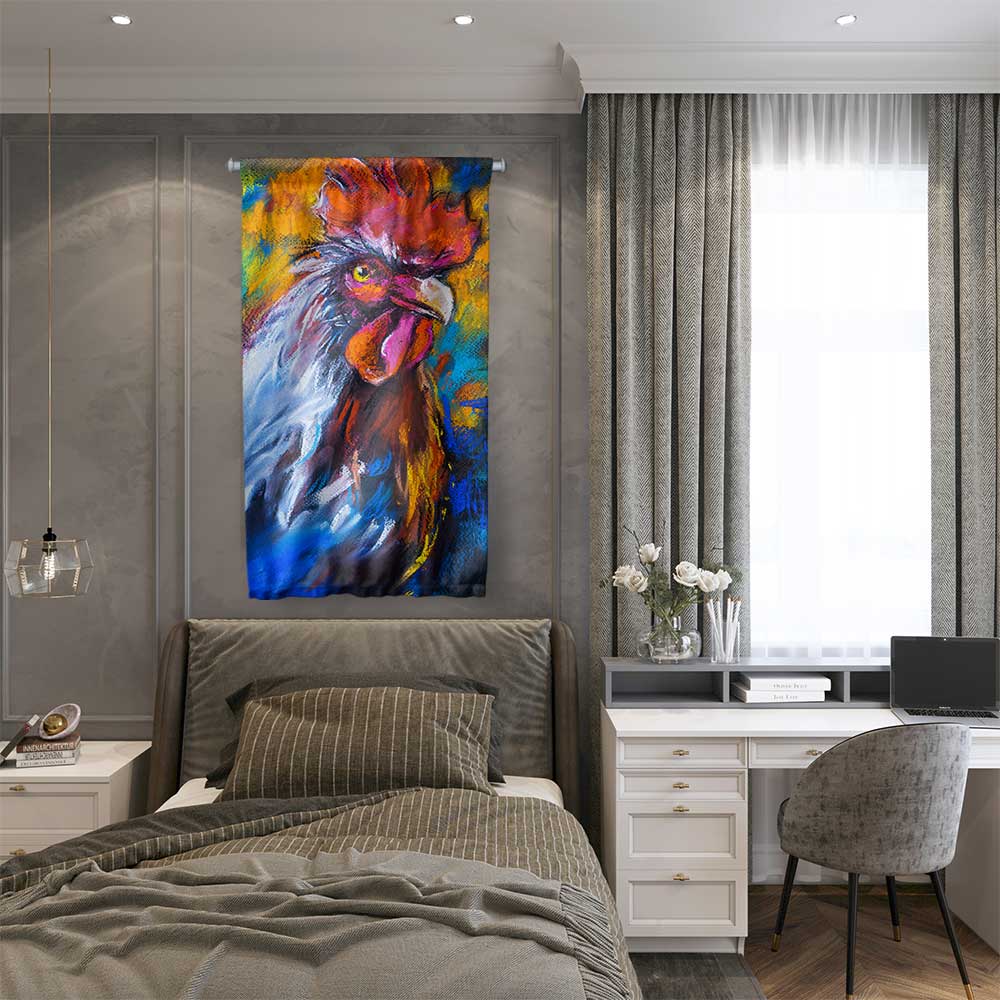 Renkli Horoz Portre Sanat Duvar Flaması 4776