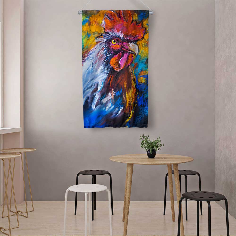 Renkli Horoz Portre Sanat Duvar Flaması 4776