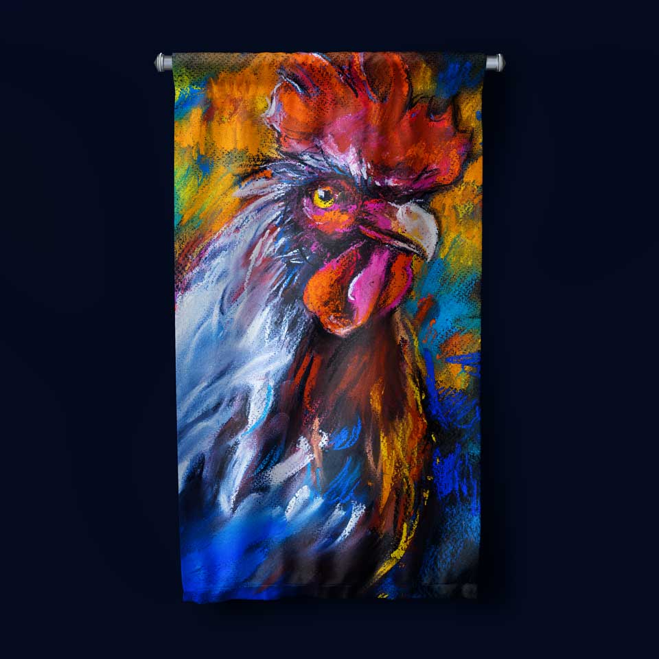 Renkli Horoz Portre Sanat Duvar Flaması 4776