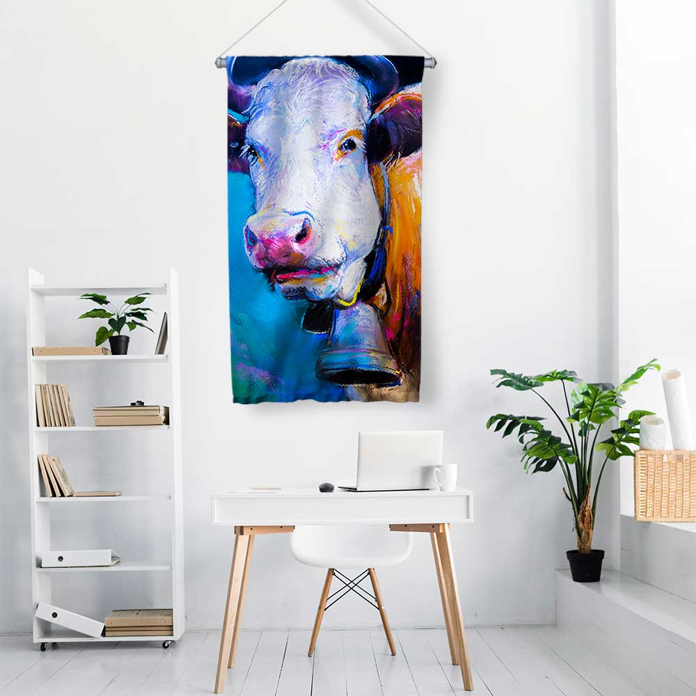 Renkli İnek Portre Sanat Duvar Flaması 4777