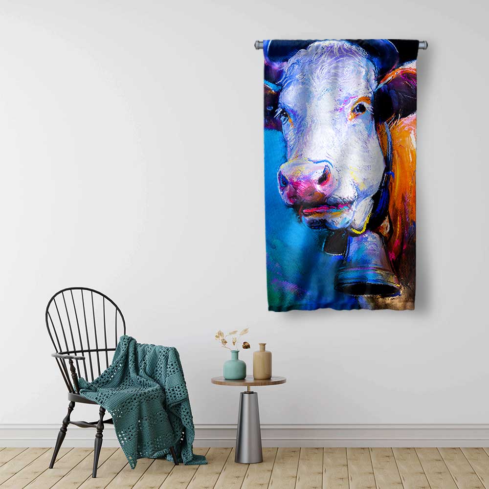 Renkli İnek Portre Sanat Duvar Flaması 4777