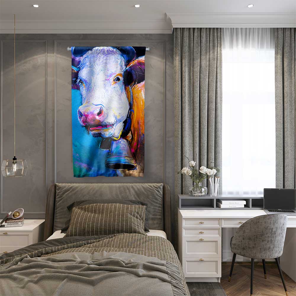 Renkli İnek Portre Sanat Duvar Flaması 4777