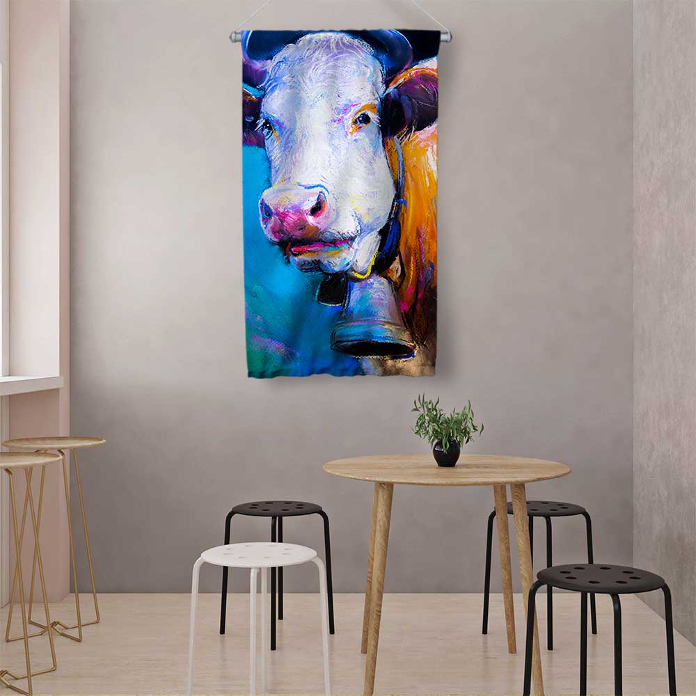 Renkli İnek Portre Sanat Duvar Flaması 4777