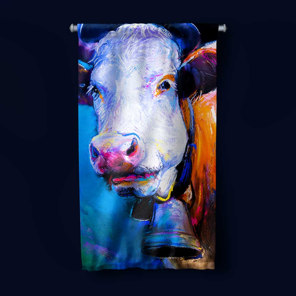 Renkli İnek Portre Sanat Duvar Flaması 4777