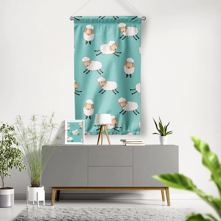 Sevimli Koyun Desenli Çocuk Odası Duvar Flaması 4778