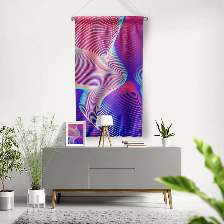 Akışkan Neon Dalga Dijital Sanat Duvar Flaması 4885