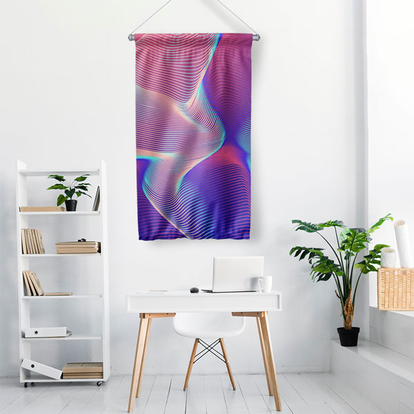 Akışkan Neon Dalga Dijital Sanat Duvar Flaması 4885