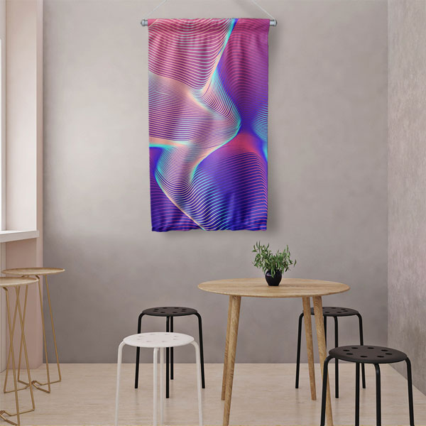 Akışkan Neon Dalga Dijital Sanat Duvar Flaması 4885