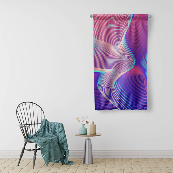 Akışkan Neon Dalga Dijital Sanat Duvar Flaması 4885