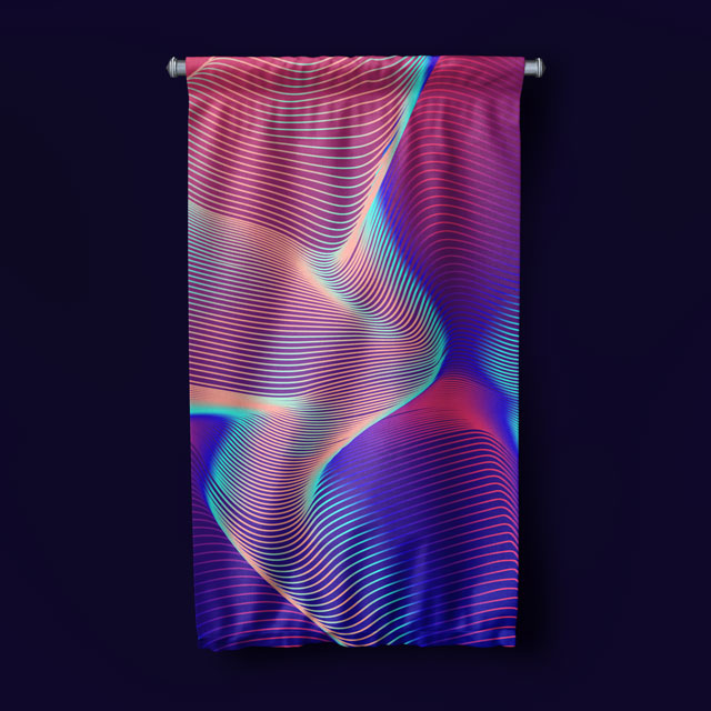 Akışkan Neon Dalga Dijital Sanat Duvar Flaması 4885