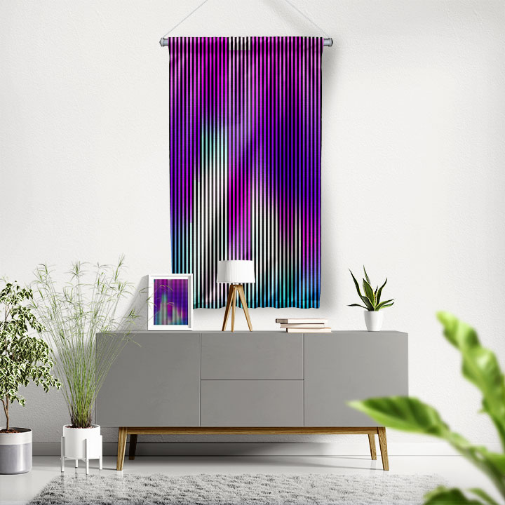 Dikey Neon Çizgiler Soyut Dijital Sanat Duvar Flaması 4886