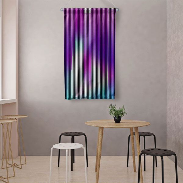 Dikey Neon Çizgiler Soyut Dijital Sanat Duvar Flaması 4886