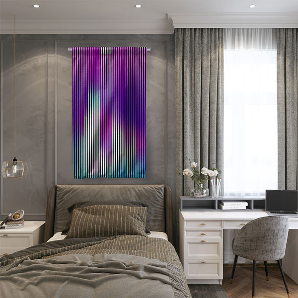 Dikey Neon Çizgiler Soyut Dijital Sanat Duvar Flaması 4886