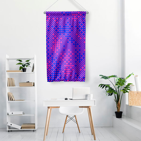 Piksel Kare Desenli Soyut Dijital Sanat Duvar Flaması 4888