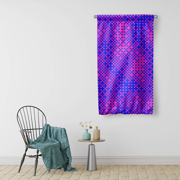 Piksel Kare Desenli Soyut Dijital Sanat Duvar Flaması 4888