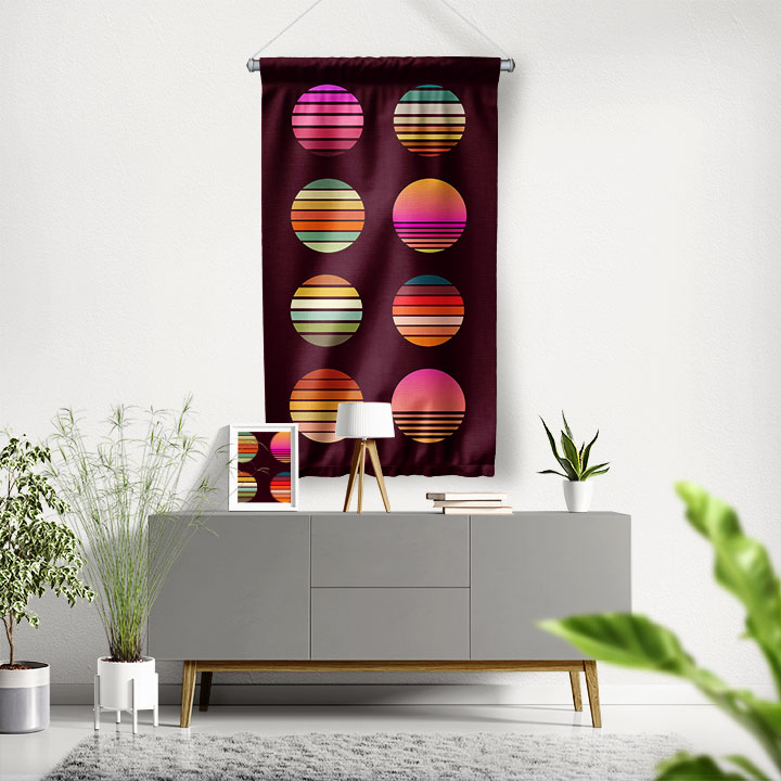 Geometrik Daireler Soyut Dijital Sanat Duvar Flaması 4890