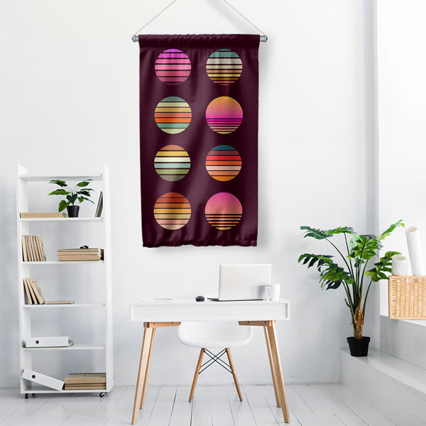 Geometrik Daireler Soyut Dijital Sanat Duvar Flaması 4890