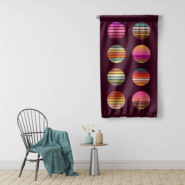 Geometrik Daireler Soyut Dijital Sanat Duvar Flaması 4890