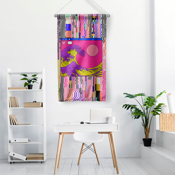 Glitch Dalga Dijital Sanat Duvar Flaması 4891