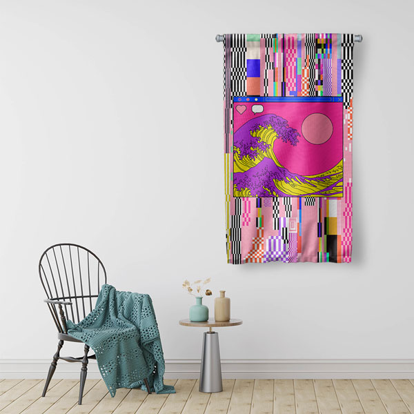 Glitch Dalga Dijital Sanat Duvar Flaması 4891