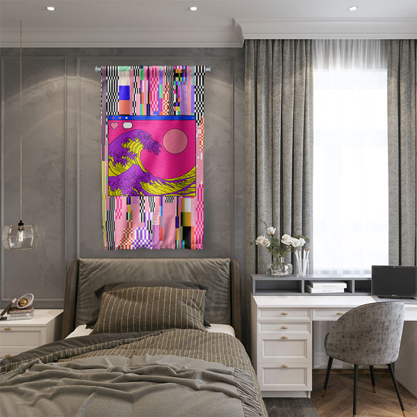 Glitch Dalga Dijital Sanat Duvar Flaması 4891