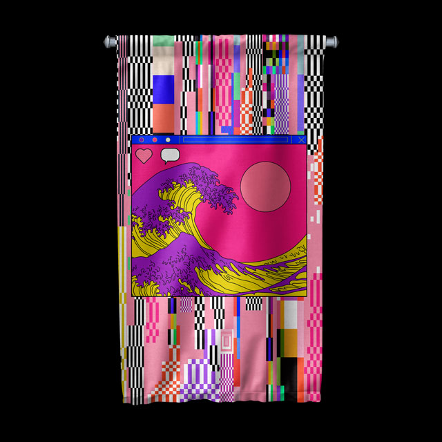 Glitch Dalga Dijital Sanat Duvar Flaması 4891