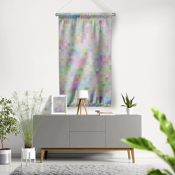 Pastel Mozaik Dijital Sanat Duvar Flaması 4892