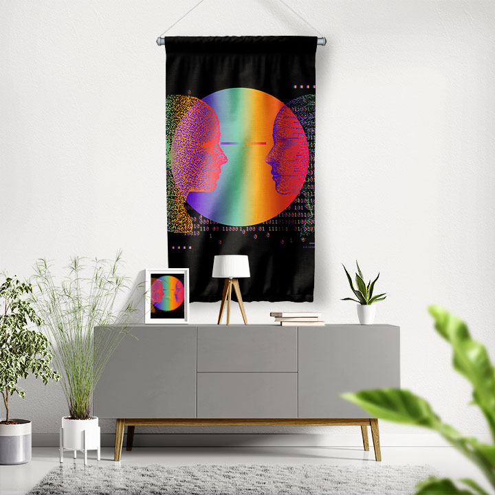 Dijital Yansıma Glitch Sanat Duvar Flaması 4893