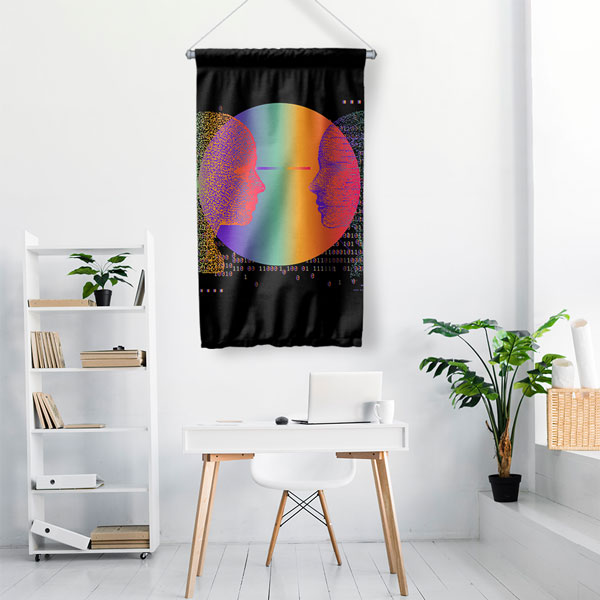 Dijital Yansıma Glitch Sanat Duvar Flaması 4893