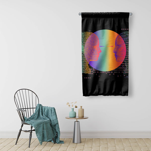 Dijital Yansıma Glitch Sanat Duvar Flaması 4893