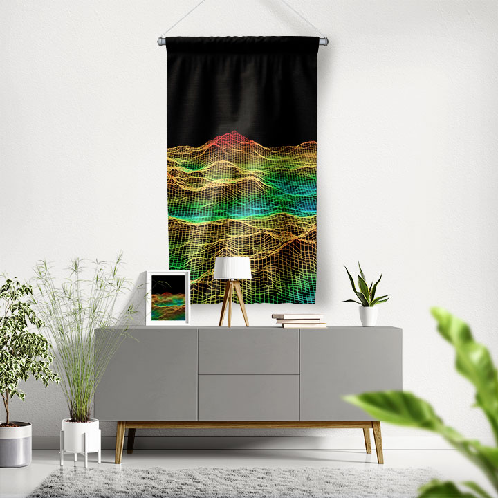 Renkli Dalga Ağı Dijital Sanat Duvar Flaması 4895