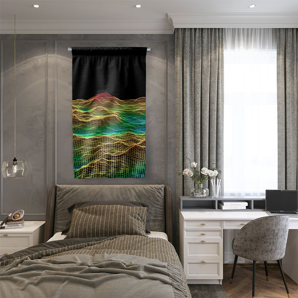 Renkli Dalga Ağı Dijital Sanat Duvar Flaması 4895