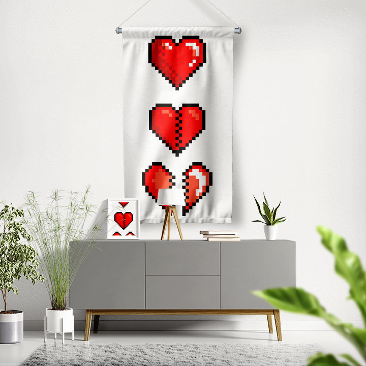 Piksel Kalp Dijital Sanat Duvar Flaması 4897